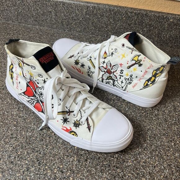 Akedo x Stranger Things Hellfire Club White Mid Top Sneaker Men US 12 EU 45 Shoe - Picture 1 of 12